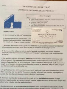2020 New Hampshire Realtors Good Neighbor Award